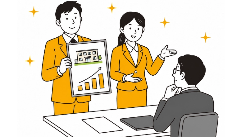 事業性を説明する商談のイラスト